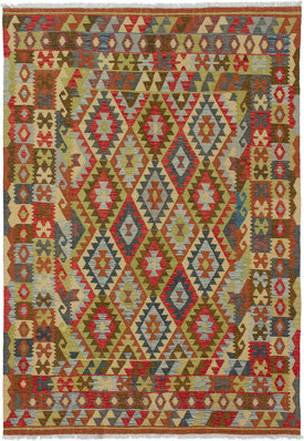 Foundry Select Handmade Kilim Wool Red/Green/Yellow Area Rug