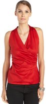 Thumbnail for your product : Lafayette 148 New York flame red cotton woven side shirred halter neck top