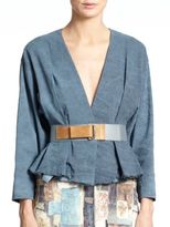 Thumbnail for your product : Donna Karan Frayed-Hem Belted Jacket