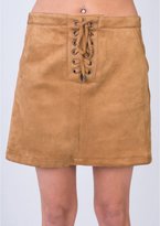 Thumbnail for your product : Missy Empire SP Tan Suede Lace Up Mini Skirt