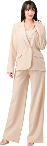SlickblueWomen'sSemiFormalBlazerandWideLegPantsSet,LooseFitStretchWoven,Taupe,SizeS