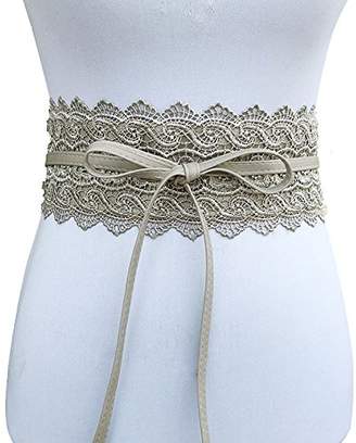 Imixshopcs Women's Lace Obi Waist Belt Faux Leather Wide Band Boho Cincher Belt for Dress