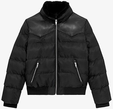 The Kooples Mens Black Shearling-Collar Padded Shell Jacket M