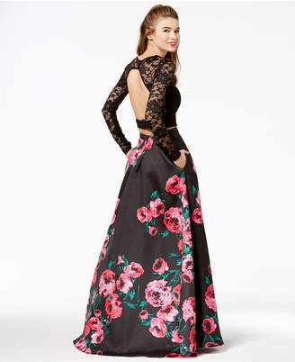 B. Darlin Juniors' Lace Printed-Skirt 2-Pc. Gown, Created for Macy's