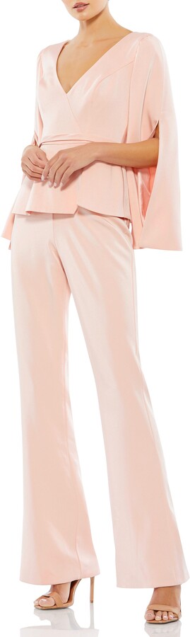 HTOOHTOOH Women Split Sleeve Long Sleeve Wide Leg Jumpsuit Pink 2XL