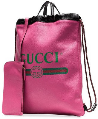 Gucci Pink Logo Print Leather Backpack