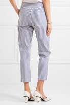 Thumbnail for your product : Adam Lippes Cropped Striped Cotton Slim-leg Pants - Navy