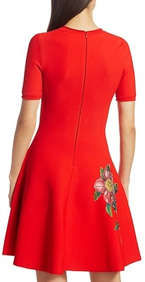 Oscar de la Renta Embroidered Floral Knit Fit-&-Flare Dress