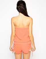 Thumbnail for your product : Liquorish Coral Bandeau Beach Playsuit With Embellished Shorts