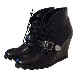 American Retro Black Leather Ankle Boots