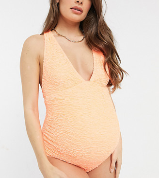 ASOS Maternity DESIGN maternity tie back bow swimsuit in bright coral -  ShopStyle