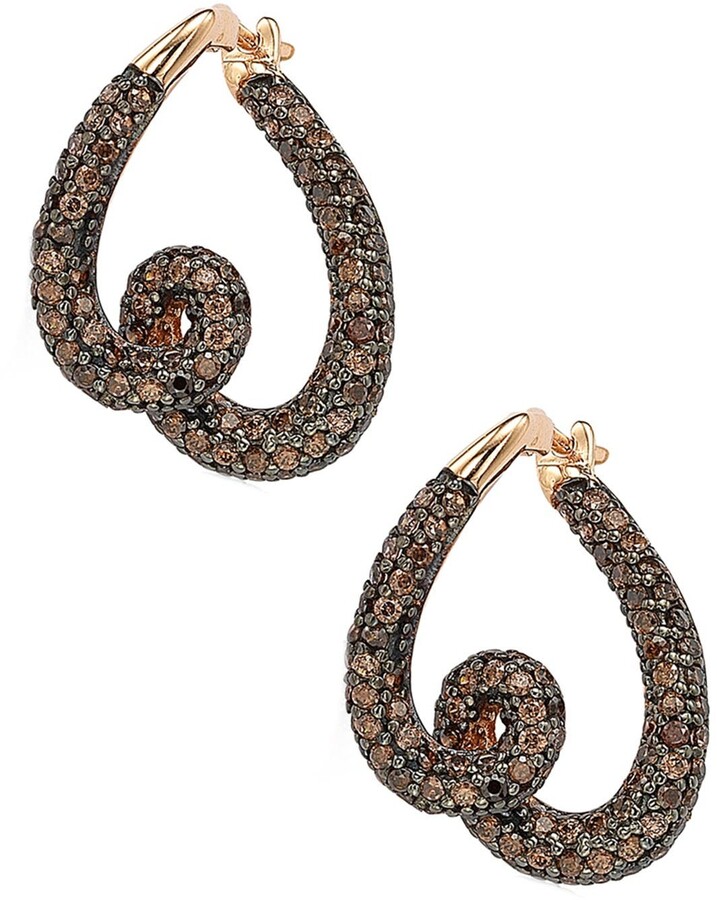 Brandy Diamondorables Chocolate Brown 18k Rose Gold Silver Elegant Hoop Earrings 