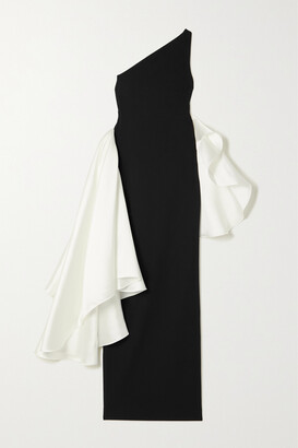 SOLACE London Calla Asymmetric Two-tone Stretch-crepe Gown - Black