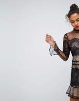 Thumbnail for your product : ASOS Lace Dobby Patchwork Long Sleeve Mini Dress