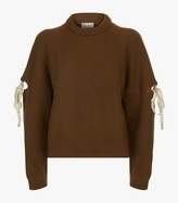 Red Valentino Tie-Sleeve Ribbed Sweater