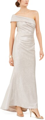 Eliza J One-Shoulder Metallic Gown
