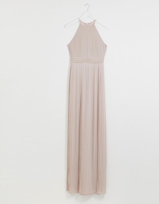 TFNC Tall bridesmaid exclusive high neck pleated maxi dress in taupe