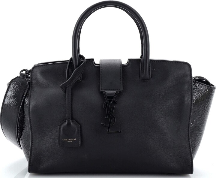 Saint Laurent Black Croc Embossed Leather Baby Downtown Cabas Tote
