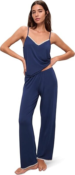 Eberjey Frida Cami And Pant PJ Set Women's Pajama Sets Navy/Ivory : MD, Modal/Spandex/Tencel