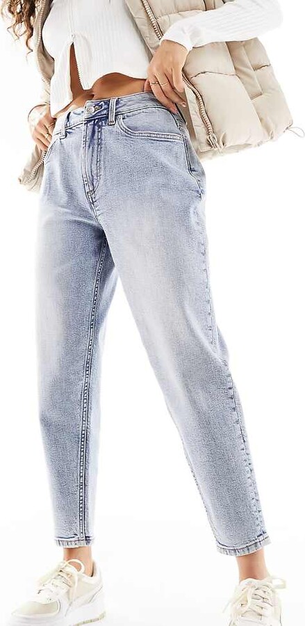 Miss Selfridge Petite mom high waist jean in light acid wash blue
