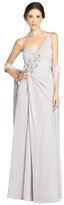 Thumbnail for your product : LM Collection silver stretch chiffon jeweled neck strapless gown
