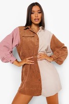 Thumbnail for your product : boohoo Colour Block Cord Shirt Dress