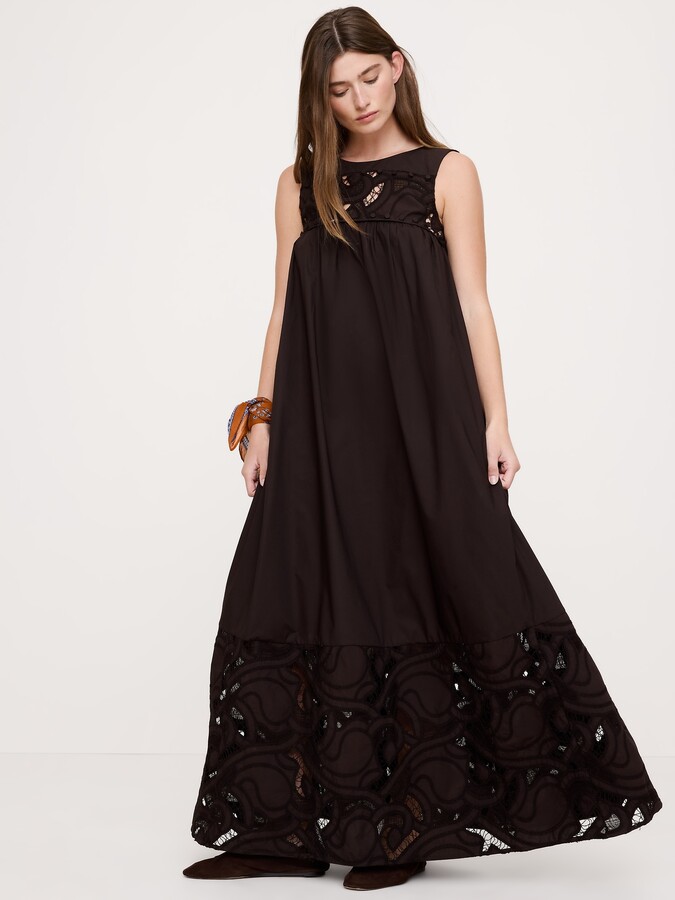 Banana Republic Embroidered Cotton Poplin Maxi Dress
