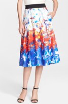 Thumbnail for your product : Milly 'Katie' Watercolor Print Pleated Midi Skirt