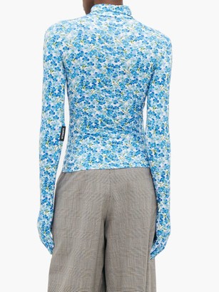 Vetements Glove-sleeved Floral-print Jersey Top - Blue White