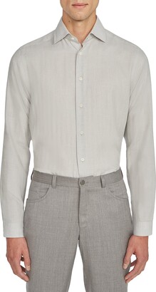 Jack Victor Glen Herringbone Cotton & Cashmere Button-Up Shirt