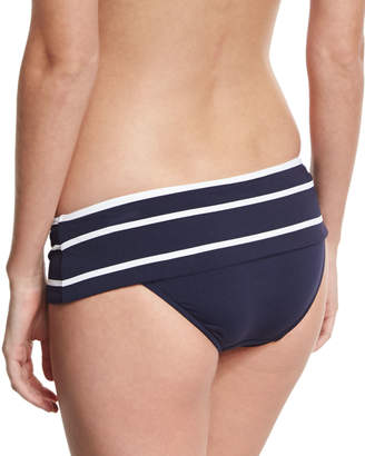 Seafolly Castaway Striped Skirted Hipster Swim Bikini Bottom, Blue/White