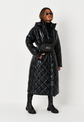 Missguided Black Quilted Hooded Longline Puffer Coat - ShopStyle