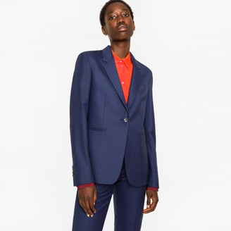 Paul Smith A Suit To Travel In - Women's Navy Puppytooth One-Button Wool Blazer