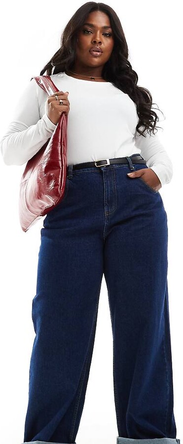 ASOS Curve ASOS DESIGN Curve loose jeans with deep turn up cuff in inky wash