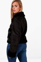 Thumbnail for your product : boohoo Plus Faux Fur Pocket Front Bonded Aviator Jacket