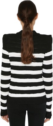Balmain Striped Knit Cotton Blend Cardigan