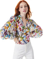 Thumbnail for your product : Alice + Olivia Ilan Smocked Sleeve Button Front Blouse