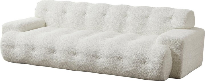 clihome 87.4 Inch Tufted 3-Seater Sofa with Square Arms Soft Chenille Fabric Cloud Sofa