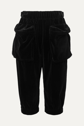 Miu Miu Cropped Cotton-velvet Track Pants - Black