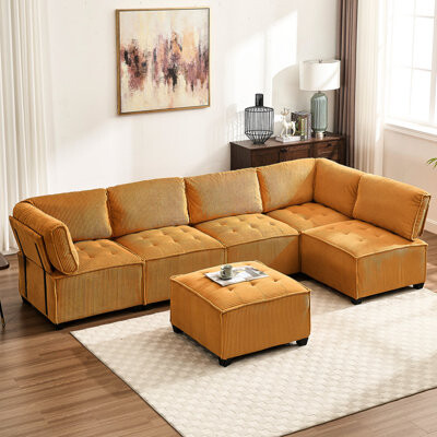 Latitude Run Modular Sectional , 6 Convertible Couch, Resilient Foam & Fashionable Designing U Shaped Couch For Living Room, Corduroy Good Support