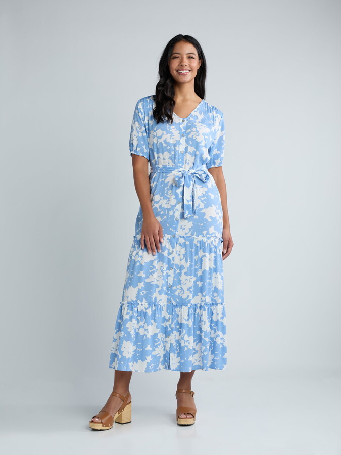 Time and Tru Women’s Crinkle Maxi Dress with Short Sleeves, Sizes XS-XXXL