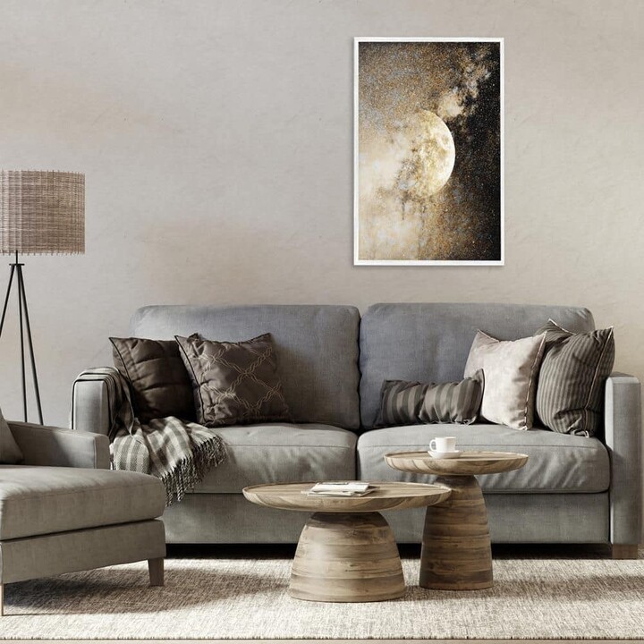 Starry Nebula Full Moon by Gemma Bardot White Framed Abstract Giclee Art Print 30 in. x 20 in.