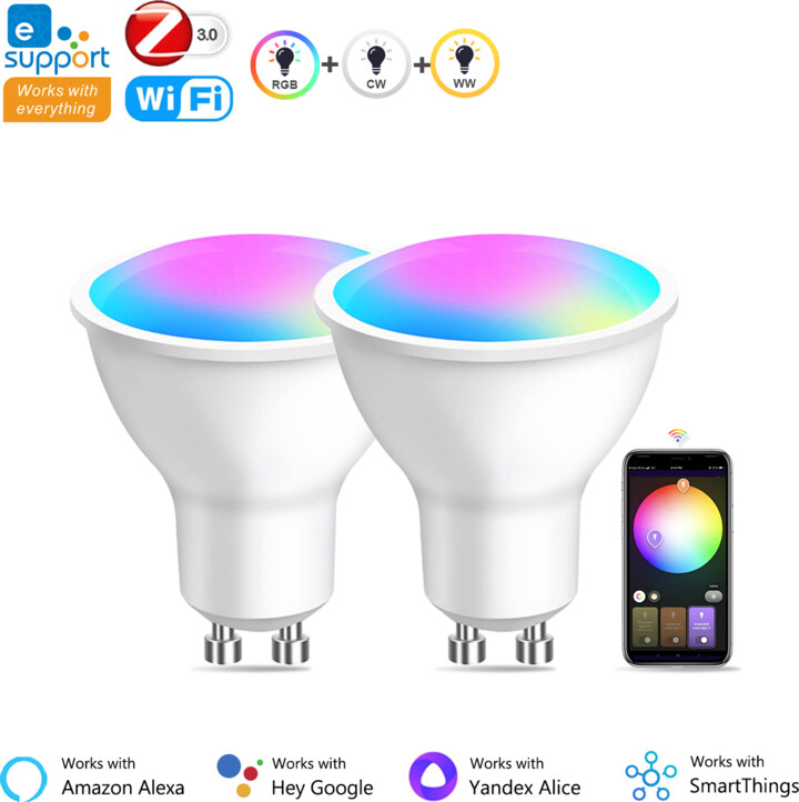 arteco GU10 Zigbee/Wifi Led Light Bulb RGB CW WW Spotlights Led Bulbs Smart Led Lamp Work With Alexa Echo Hub Google Yandex Smartthings