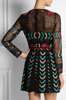 Thumbnail for your product : Valentino Leather-appliquéd beaded tulle mini dress