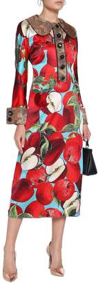 Dolce & Gabbana Appliqued Printed Silk-blend Satin Midi Dress