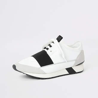 River Island White elasticated lace-up runner trainers