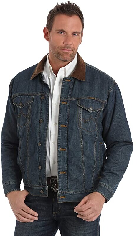 denim jacket with tan collar
