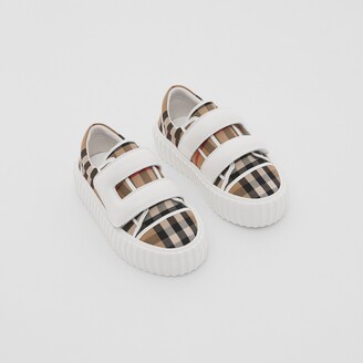 Burberry Childrens Vintage Check Cotton and Leather Sneakers Size: 7