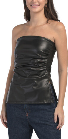 TJMAXX Faux Leather Strapless Top For Women, Polyester/Leather
