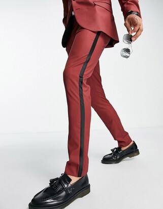 ASOS DESIGN super skinny tuxedo pants in red with satin side stripe  ASOS